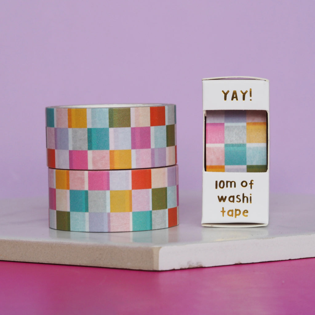 Checkerboard pattern washi tape on stacked - Nutmeg and Arlo