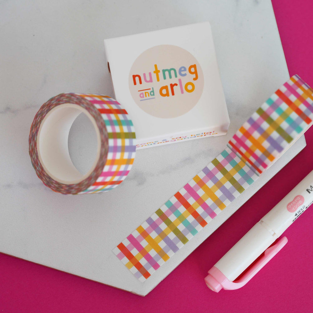 Bright Gingham Washi Tape - Nutmeg and Arlo