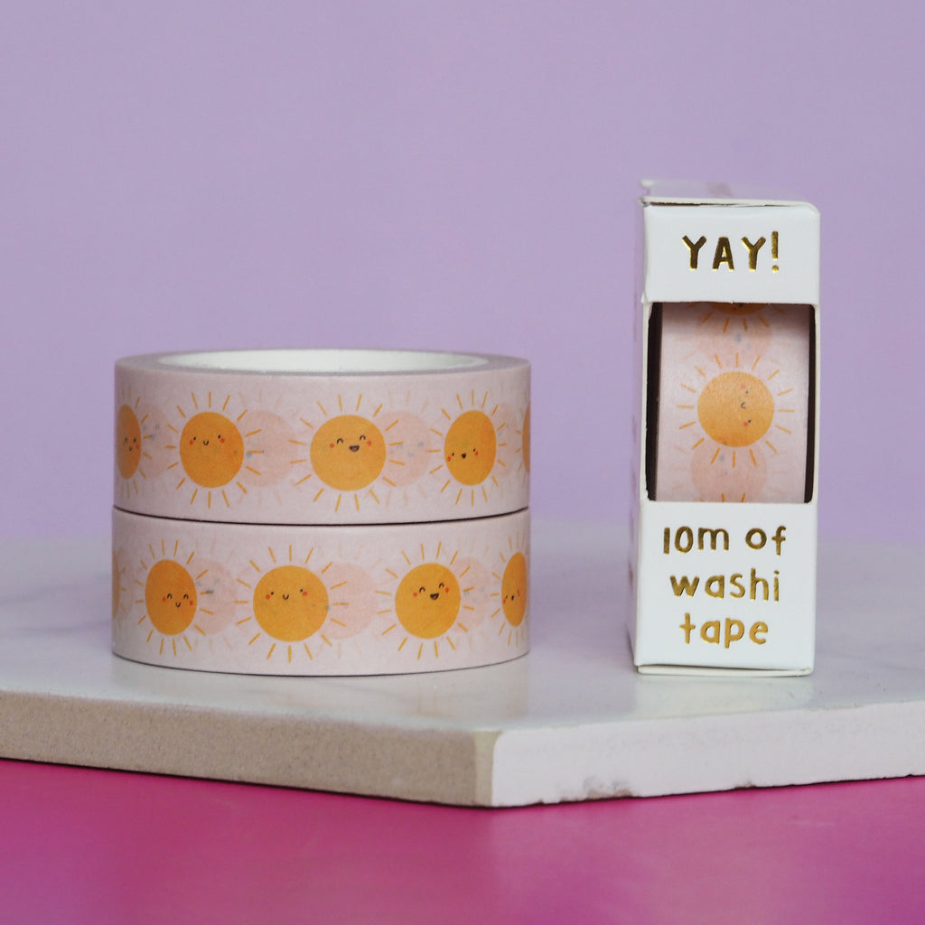 sunshine washi tape stacked on a tile - nutmeg and arlo