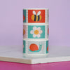 Cute critter insect stamp style washi tape stacked on a marble tile - nutmeg and arlo