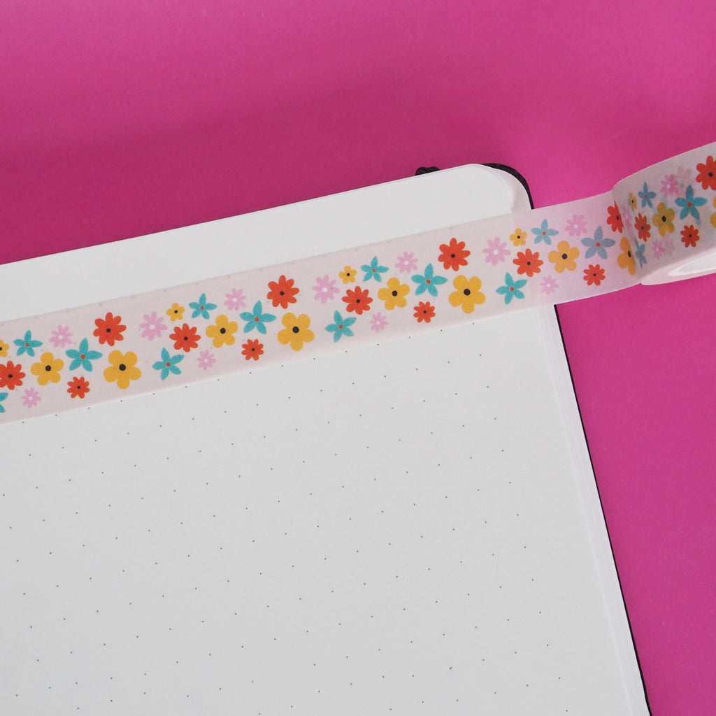 Floral flower washi tape on a grid dot journal - nutmeg and arlo