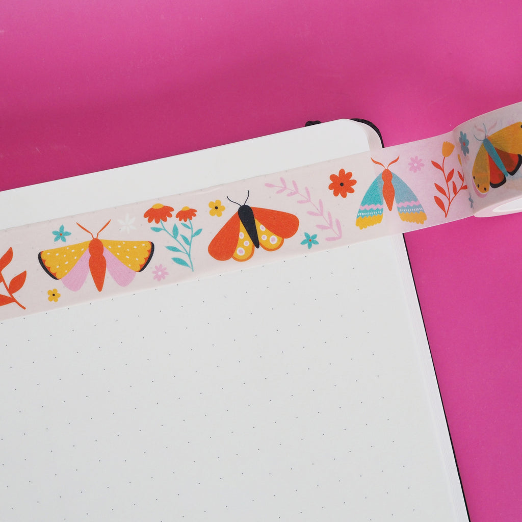Floral moth washi tape on a bullet journal - nutmeg and arlo
