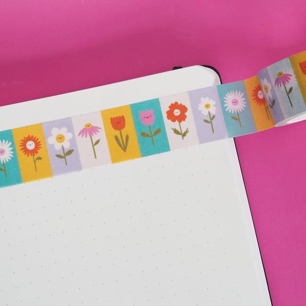 Floral blocks washi tape on a bullet journal - nutmeg and arlo