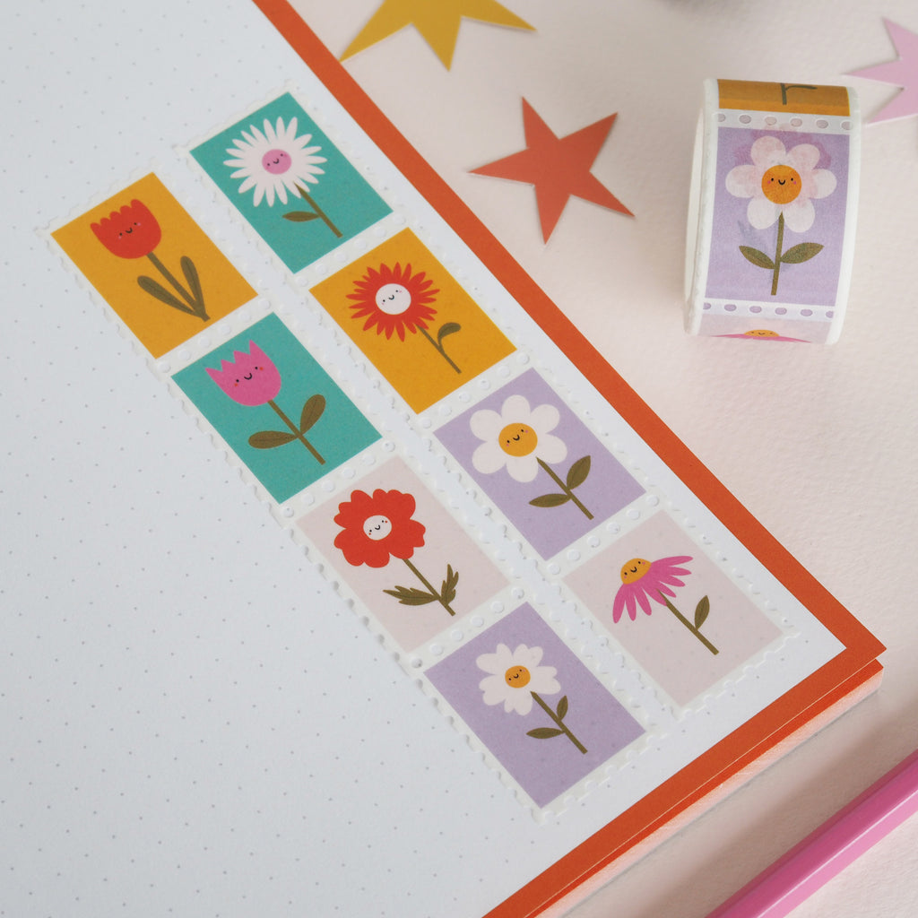 Flower postage stamp style washi tape - nutmeg and arlo