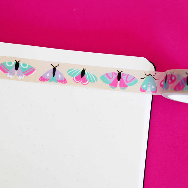 Pastel moth washi tape displayed on a bullet journal