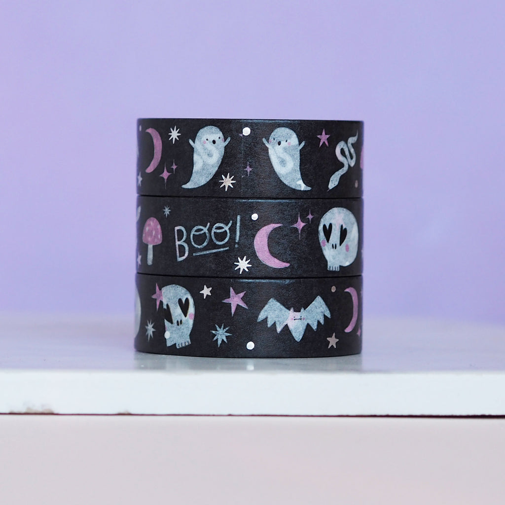 Black Spooky Silver Foil Halloween Washi Tape - Nutmeg and Arlo