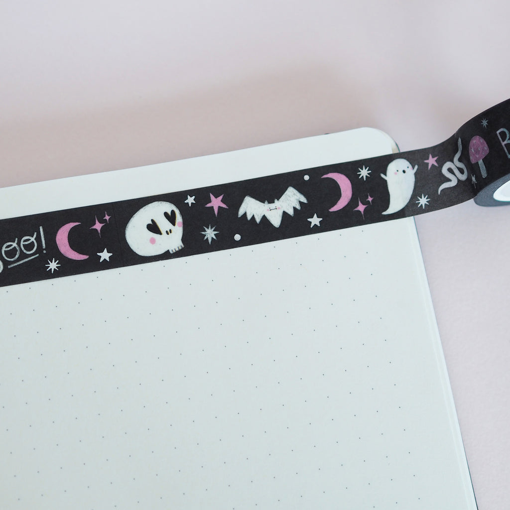 Black Spooky Silver Foil Halloween Washi Tape - Nutmeg and Arlo