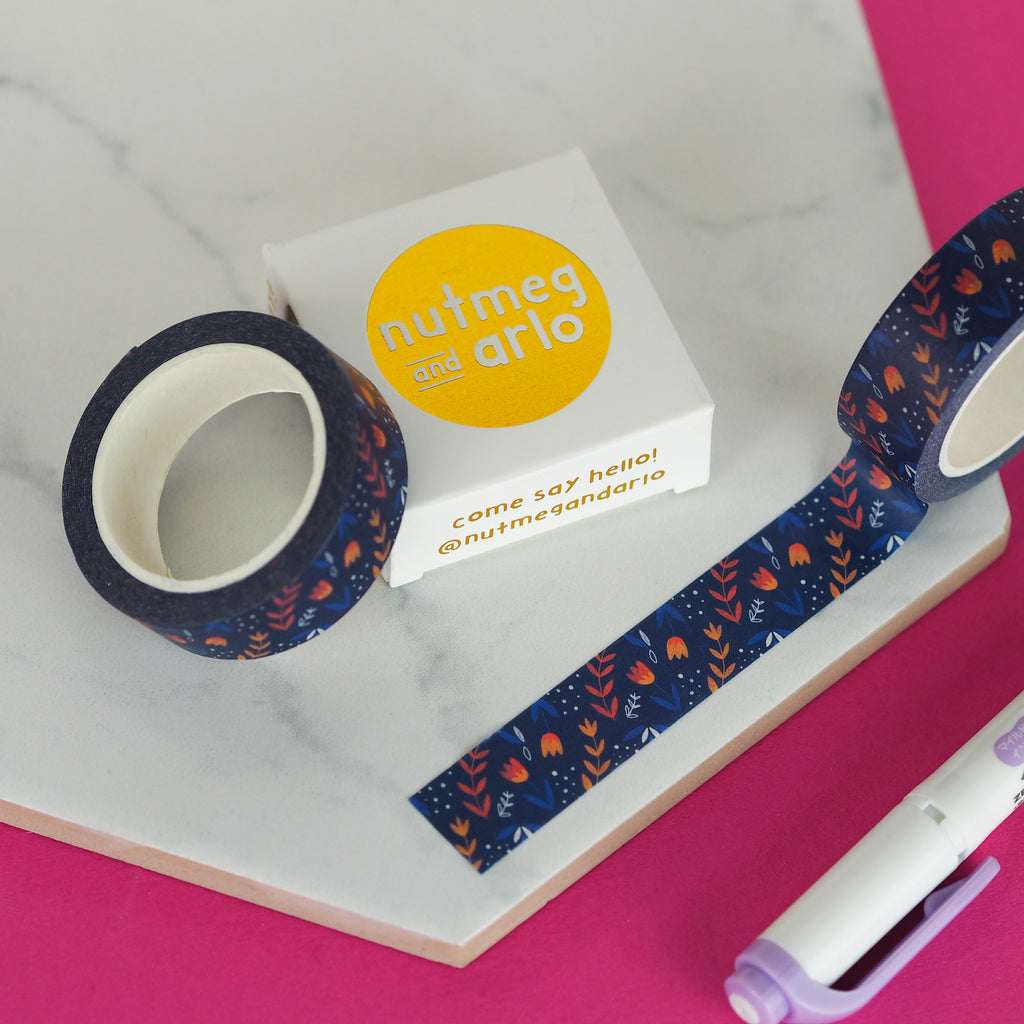 Navy Floral Washi Tape - Nutmeg and Arlo